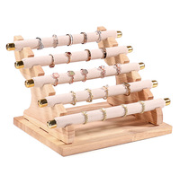 Présentoir de Rangement Bijoux Luxe avec Barre en T, Amovible, en Bois Massif et Velours Microfibre, Support Organisateur Bagues et Bijoux à 3 ou 5 Étages