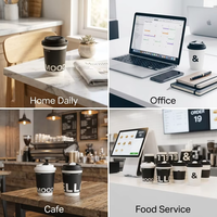 Gobelets à café en papier jetables à double paroi Kingze 8oz 10oz 12oz avec couvercle, personnalisables avec logo, noirs, pour café et thé à emporter