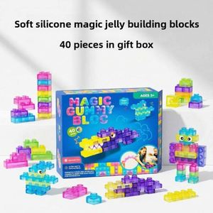 28/40/80Pcs Soft Jelly <b>Rubber</b> Building <b>Blocks</b> Squeezable Stress Relief Fidget <b>Blocks</b> Kids Sensory Toy - Product Image 3