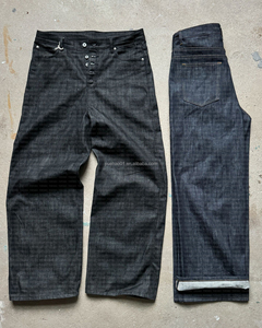 Herensbroek van Japanse selvedge denim, custom made, wijde pijpen, cowboy bootcut, rode, onbewerkte, gerecyclede <span class=keywords><strong>jeans</strong></span>, baggy <span class=keywords><strong>jeans</strong></span>. - Product Image 2