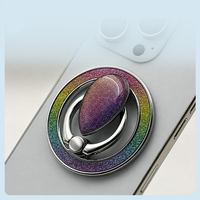 Support de téléphone magnétique puissant à paillettes dégradées arc-en-ciel avec anneau de maintien en forme de goutte d'eau, poignée rotative et béquille pliable
