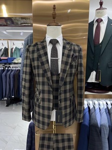 S021N <span class=keywords><strong>3</strong></span> pièces hommes Plaid <span class=keywords><strong>costume</strong></span> bouton fermeture tissu grande taille décontracté hôte mariage transfrontalier commerce extérieur pour la fête - Product Image 4