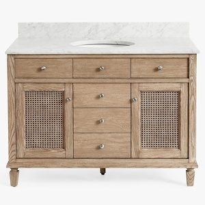 Mobile <span class=keywords><strong>Bagno</strong></span> Moderno Monoblocco Freestanding con Lavabo <span class=keywords><strong>Sottopiano</strong></span> e Top, Ante in Rattan Intrecciato e 6 Cassetti - Product Image 2