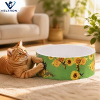 Arbre à chat en carton style peinture à l'huile avec design antidérapant durable, coussin et panier remplaçables, style moderne pour usage intérieur