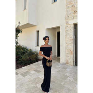 Robe de bal longue Brunella noire, taille empire, manches courtes, style simple, polyester, taille XL, pour le bal de promo - Product Image 4