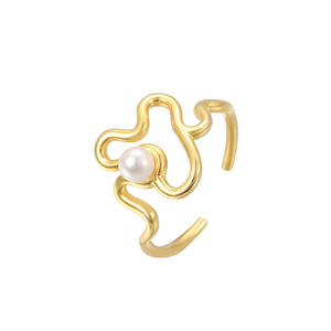 Venta al por mayor S925 plata esterlina geométrica con incrustaciones de perlas anillo ajustable abierto mujeres joyería de moda anillo - Product Image 1