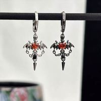 Boucles d'oreilles créoles tendance Y2K en alliage, zircon et rivets, motif ailes de cœur gothiques rouges, pour femmes et hommes