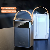 Banque d'alimentation extérieure de grande capacité 100000mAh 22.5W PD Charge rapide Affichage numérique Lumières Multi port Câble intégré Powerbank