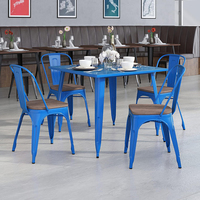 Chaises de salle à manger en métal avec assise en bois, utilisation intérieure et extérieure, empilables, chaises de bistrot chic pour café, chaises latérales en métal