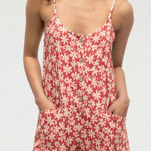 Minimum order quantity design summer-style beach print camisole <b>Romper</b> custom breathable Linen Cotton <b>Romper</b> - Product Image 2