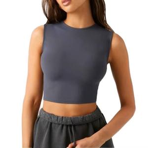 Cómodas Camisetas Deportivas Casuales sin Mangas de Spandex para Mujer, Transpirables, Acanaladas, Cortas, con Cuello Redondo y Estampado por Transferencia Térmica para Primavera - Product Image 2