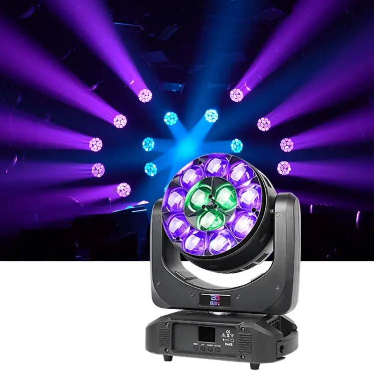 Iluminación de escenario DMX Lente giratoria 12x40W RGBW Zoom LED Luz de cabeza móvil Lavado Luz de cabeza móvil con control de píxeles