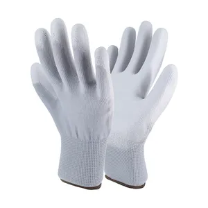 Factory Wholesale 13G Grey Polyester PU Finish Coated Work Safety Gloves Cheap Work PU Gloves