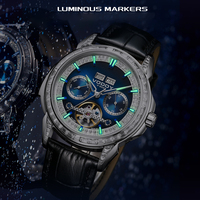 Montre mécanique automatique de luxe pour homme, lunette sertie de diamants, bracelet en cuir véritable, aiguilles lumineuses, affichage multi-calendrier, montre-bracelet