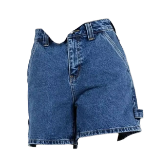 กางเกงยีนส์ขาสั้นขาดรุ่ย เอวสูง สำหรับผู้หญิง แต่งชายรุ่ย สไตล์ลำลอง ซัมเมอร์ วินเทจ สีน้ำเงิน - Product Image 4