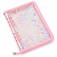 Organisateur de planificateur à fermeture éclair en PVC transparent avec paillettes étoilées, carnet à anneaux rechargeable, impression couleur personnalisée, vente en gros en vrac, OEM