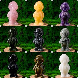 ของขวัญฮาโลวีนลดราคาพิเศษ แกะสลักคริสตัลรูปแจ็คจากหินออบซิเดียนสีดำ งานฝีมือบำบัดทางจิตวิญญาณเพื่อการตกแต่ง - Product Image 1