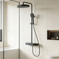 Ensemble de douche en laiton chromé moderne et minimaliste avec affichage numérique LED, thermostatique, effet pluie, haute pression pour salle de bain