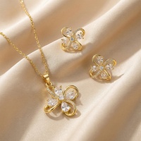 Set Perhiasan Kalung dan Anting Bunga Berlapis Emas dengan Zirkon, Gaya Eropa Amerika, Penjualan Terlaris, Fashion Wanita