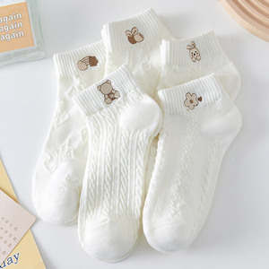 White Women's Ankle Socks Cotton Embroidered Cartoon Breathable Summer Style Casual Socks - Product Image 3