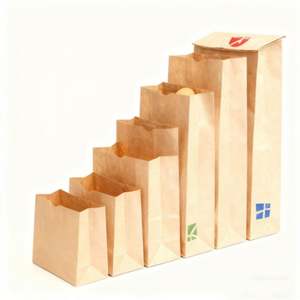 Sac en papier kraft brun recyclé personnalisé avec logo, format sur mesure, pour le transport de pain, l'emballage de produits, la vente au détail, les courses, les aliments, et les sacs à emporter blancs. - Product Image 1