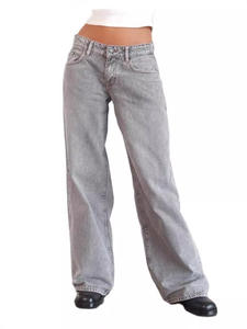 Haute qualité américain taille basse jambe droite <span class=keywords><strong>jean</strong></span> femmes nouvelle mode lâche rue large jambe Denim pantalon femmes - Product Image 4