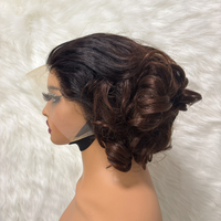 Perruque Courte Pixie en Gros, Perruque Courte Bouclée et Volumineuse en Cheveux Humains, Perruque Frontale en Dentelle 13x4, Cheveux Vierges Brésiliens, Perruque de Remplacement à Couches