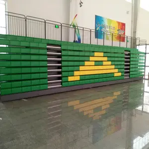 Bleacher Tempat Duduk Plastik untuk Olahraga Sepak Bola Basket, Tempat Duduk Plastik Bangku Gym Dalam Ruangan Dapat Ditarik Pabrik