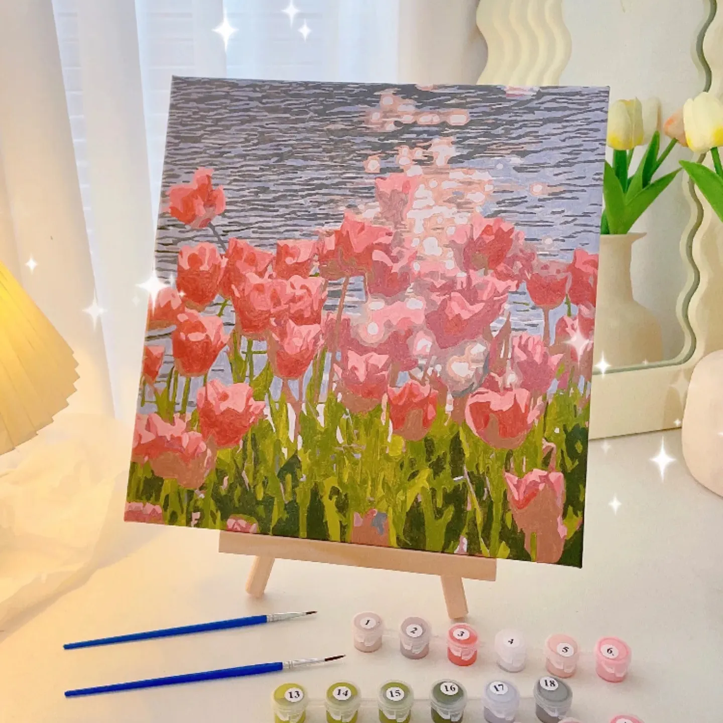 ヨーロッパの花数字によるDiyの絵画数字によるアクリル絵の具家の装飾のためのキャンバスに手描きの油絵壁の芸術