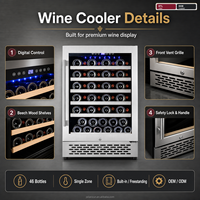Réfrigérateur à vin C OEM 150L 24 pouces 46 bouteilles, refroidissement par compresseur, ventilation frontale, étagères en bois de hêtre, réfrigérateur autonome pour cuisine, bar, hôtel