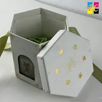 Boîte en papier personnalisée à prix de gros pour cadeaux, boîte hexagonale avec couvercle et base, boîte cadeau avec ruban pour Noël