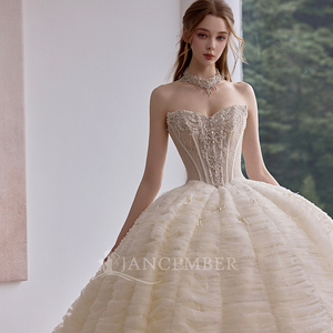 Lsgz13 Gorgeous Champagne Sweetheart Lace Corset <b>Tiered</b> Ruffle Cloud Ball Gown <b>Wedding</b> <b>Dress</b> Cathedral Train Jancemebr - Product Image 6