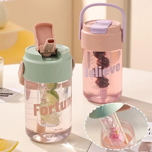 Portable 600/800ML Plastic Water <b>Bottle</b> with <b>Straws</b> Tea Strainer Cup for Sports Travel for Students and Girls - Product Image 2