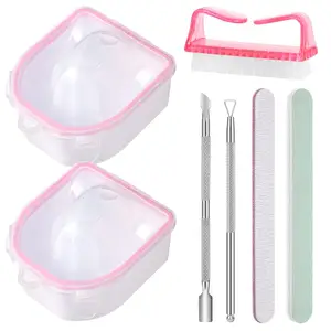 Hot Selling Nail Gel Polish Remover Set 7pcs Nail Buffer File Cuticle Pusher Scraper With Nail Brush and Soak Bowl