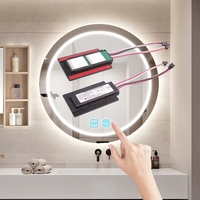 Interrupteur Tactile LED Bleu/Blanc 5A 60W IP22 avec Désembuage, Intensité et Couleurs Réglables, Épaisseur 1-5mm pour Miroir de Salle de Bain