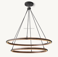 Luminaire circulaire à 2 niveaux de design américain Luminaire suspendu moderne pour salon Bureau Or Bronze Anneau circulaire Lustre à LED