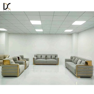 Ensemble de canapés de luxe en cuir véritable pour villa, 7 places, meubles de salon, 3 pièces pour petit espace - Product Image 4