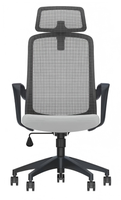 Chaise ergonomique avec support lombaire, appui-tête réglable 2D, dossier en maille respirante, dossier renforcé en fibre de verre PP, accoudoirs fixes