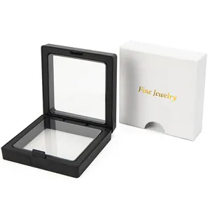 Boîte à bijoux personnalisée vente en gros petit tiroir film PE transparent 3D Suspension cadre flottant pendentif bague