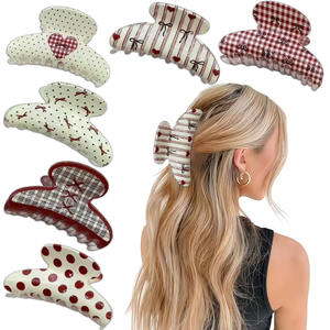 Nueva Pinza de Pelo Acrílica con Estampado de Lunares y Corazones, Estilo Moderno, Pinza Cuadrada con Diseño de Amor Dulce, Pinza de Pelo Tipo Tiburón para Salir - Product Image 2