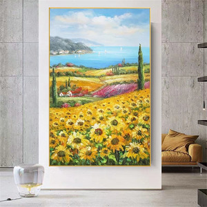 100% <span class=keywords><strong>peinture</strong></span> à l'huile peinte à la main <span class=keywords><strong>champ</strong></span> <span class=keywords><strong>de</strong></span> <span class=keywords><strong>tournesol</strong></span> jaune texturé toile <span class=keywords><strong>peinture</strong></span> à l'huile moderne or <span class=keywords><strong>peinture</strong></span> - Product Image 2