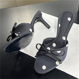 Sandales à talons aiguilles sexy style club pour femme 2025 – Nouveauté été-automne, à pois, bout ouvert, avec nœud, noires, grande taille 43 - Product Image 3