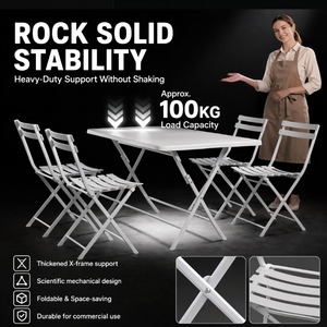 Wholesale Anti-Corrosion Iron Folding Dining <strong>Set</strong>, Space Saving Foldable Outdoor Furniture for <strong>Bistro</strong> Restaurant Patio - Product Image 2