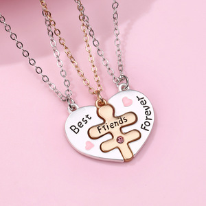 Vendita calda di buoni amici collana a tre pezzi cuore Splicing lega smalto lettera ciondolo collana di amicizia per i bambini - Product Image 3
