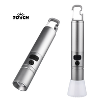 Lampe torche LED tactique 20W rechargeable USB-C avec zoom, mousqueton et ouvre-bouteille pour le camping