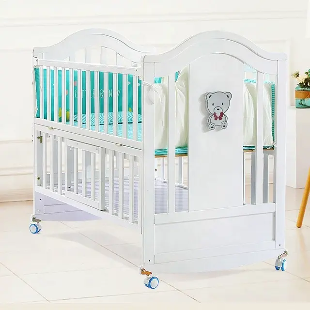 Tempat Tidur Bayi Desain Royal, Tempat Tidur Bayi Ukuran Dewasa Bahan Kayu/Keranjang Bayi dengan Rak Penyimpanan Besar