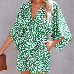 Mameluco corto de <span class=keywords><strong>Estilo</strong></span> Hawaiano para mujer, <span class=keywords><strong>mono</strong></span> tipo <span class=keywords><strong>kimono</strong></span> de rayón 100% con estampado floral personalizado para vacaciones - Product Image 4