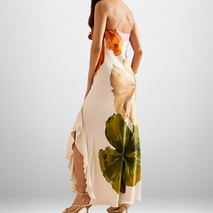 Robe de soirée élégante pour femme, coupe ajustée, asymétrique à une épaule, imprimé floral large, fendue, vente en gros personnalisée - Product Image 3