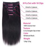 Extensions de Cheveux Humains Remy 100% Pas Chères à Clips 100g, Extensions à Clips pour Femmes Blanches, Postiche Queue de Cheval à Pince