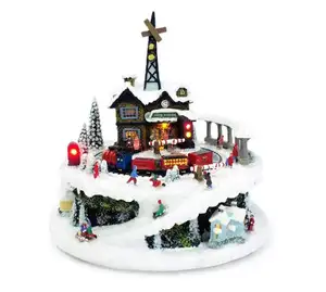 ポリレジンクリスマス冬の駅6.75インチライトアップミュージカル卓上ジオラマはさまざまなホリデーキャロルの装飾を再生します